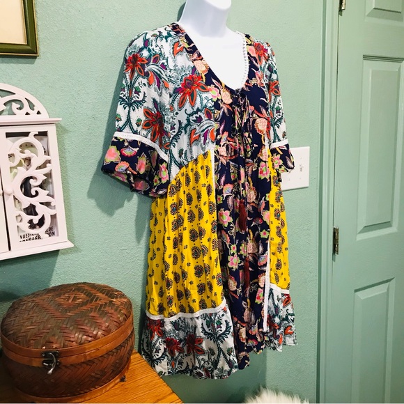 Anthropologie Lilka Trapeze Patchwork Dress Floral S Free People Sz S - Picture 9 of 10